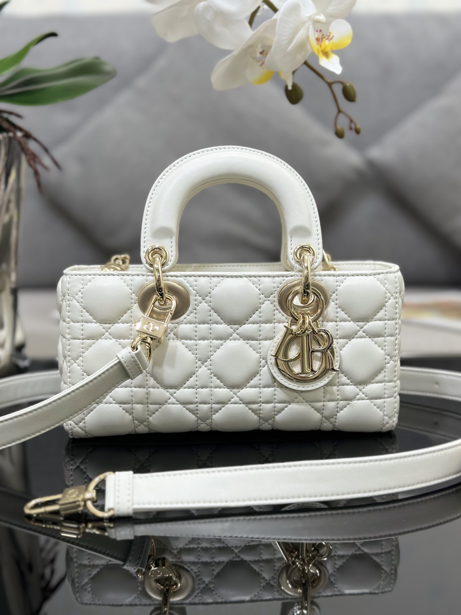 Small Lady D-Joy Bag Latte Cannage Lambskin